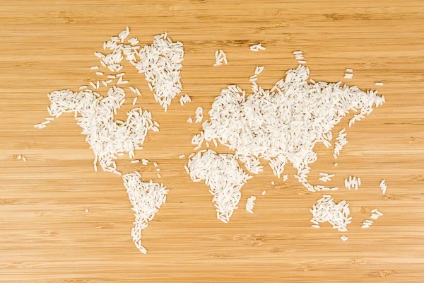Mappa del mondo fatta di riso bianco — Foto Stock