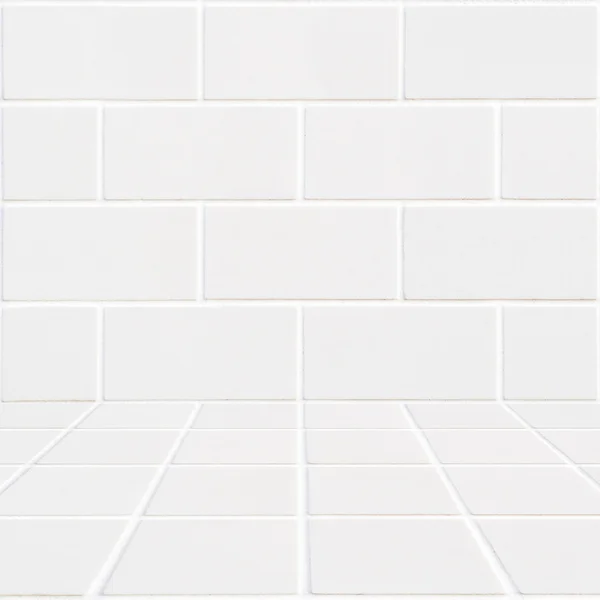 White rectangle bricks background and white mosaic floor — Stock Photo, Image