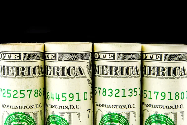 American dollar row on black background — Stock Photo, Image