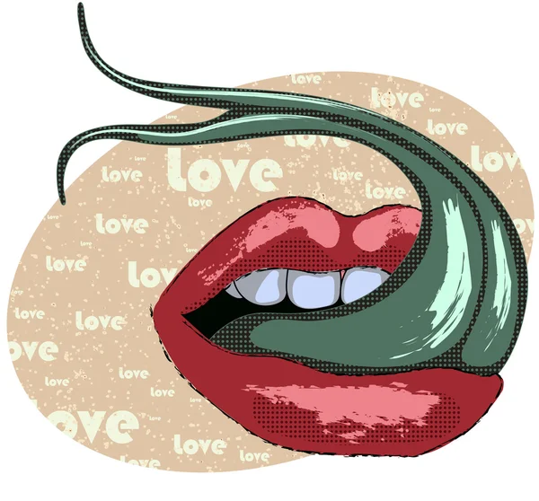 Sexy labios con Snake Tounge — Vector de stock