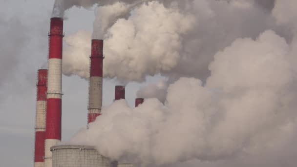 Vapor quente de tubos de fábrica escapa para o frio fora — Vídeo de Stock