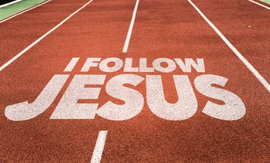 I Follow Jesus on running track clipart