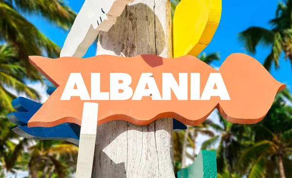 Albanien välkommet tecken — Stockfoto
