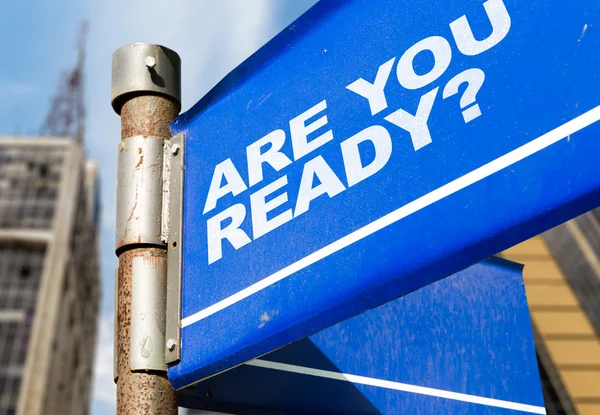 Seid ihr bereit? auf Schild geschrieben — Stockfoto