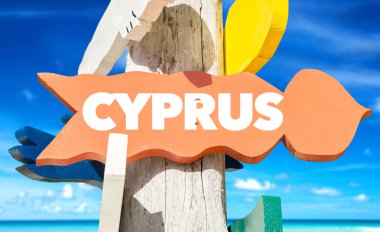 cyprus signpost with beach clipart