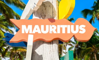 Mauritius tabelasını palmiye ağaçları ile