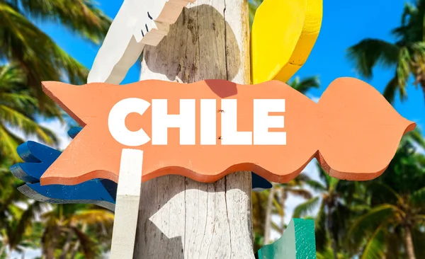 Chile signpost com palmeiras — Fotografia de Stock