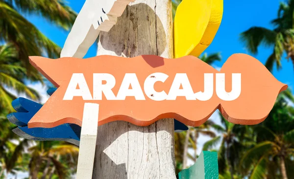 Aracaju Wegweiser mit Palmen — Stockfoto