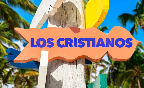 Los cristianos signpost com palmeiras — Fotografia de Stock