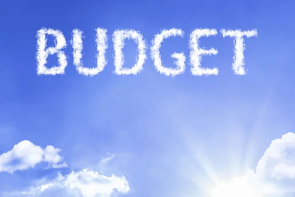 Budget cloud ord med sky — Stockfoto