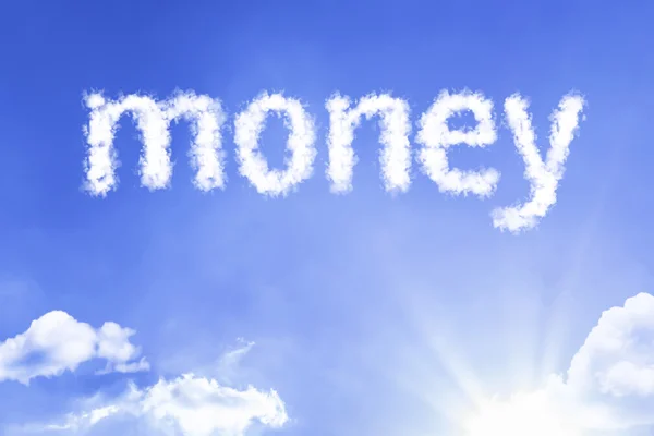 Χρήματα σύννεφο λέξη με ουρανό — Φωτογραφία Αρχείου