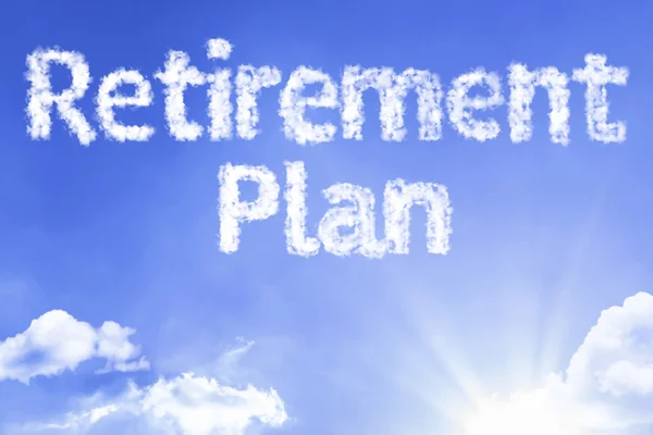 Pensioen Plan wolk woorden met sky — Stockfoto