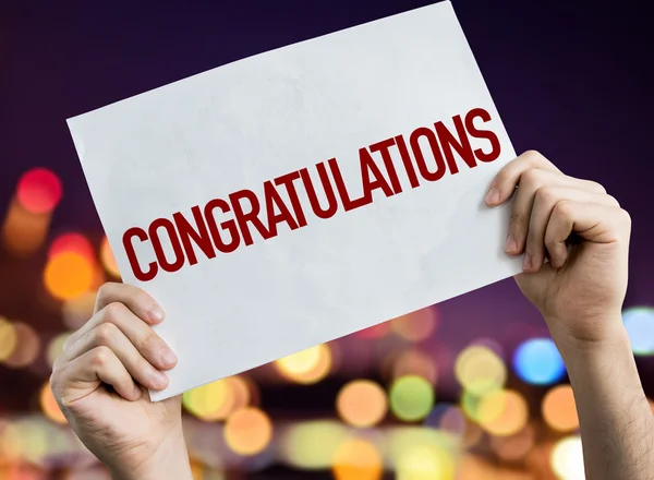 Congratulations placard with night lights — Stock Photo, Image