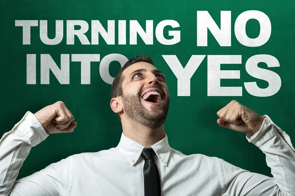 Man looking up on text — Stock Photo, Image