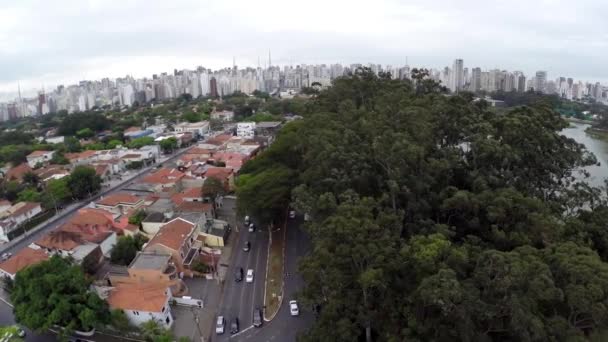 Sao Paulo Skyline desde Ibirapuera Park en Sao Paulo, Brasil — Vídeo de stock