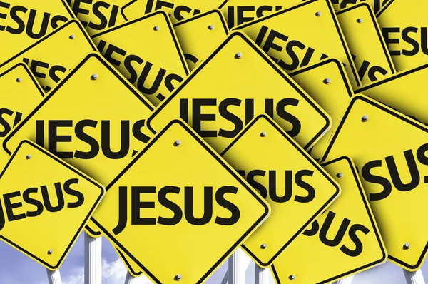Jezus napisany na wiele znak drogowy — Zdjęcie stockowe