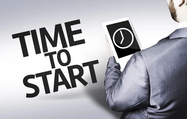 Uomo d'affari con il testo Time to Start in a concept image — Foto Stock