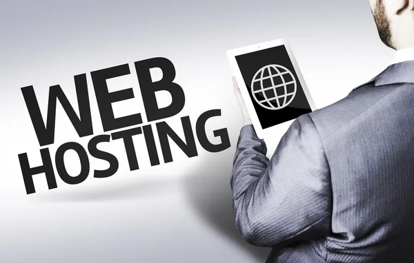 Bir kavram görüntüde metin web hosting ile iş adamı — Stok fotoğraf