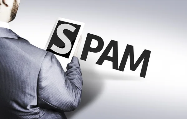 Bir kavram görüntüde metin spam ile iş adamı — Stok fotoğraf