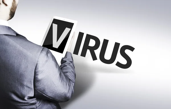 Affärsman med text-virus i en koncept-bild — Stockfoto