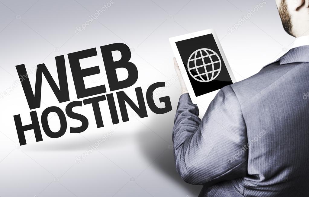 Business man with the text Web Hosting in a concept image
