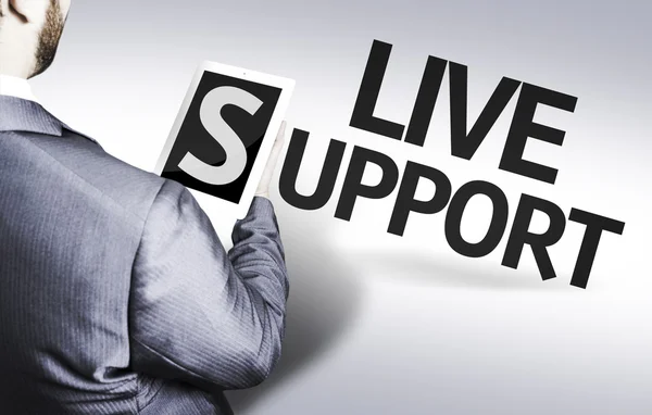 Zakenman met de tekst Live Support in a concept image — Stockfoto