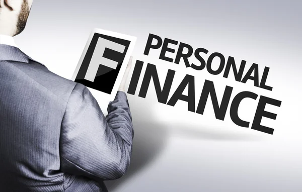 Business man with the text Personal Finance in a concept image — Stock Photo, Image