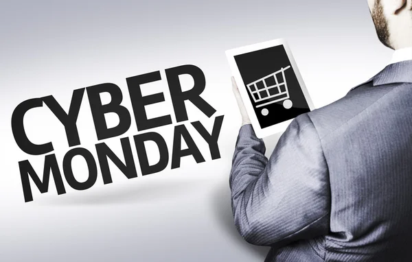 Geschäftsmann mit dem Text Cyber Monday im Konzeptbild — Stockfoto