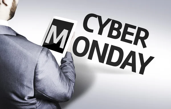 Uomo d'affari con il testo Cyber Monday in un'immagine concettuale — Foto Stock