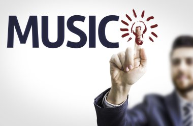 Metin ile şeffaf yönetim kurulu işaret eden iş adamı: müzik