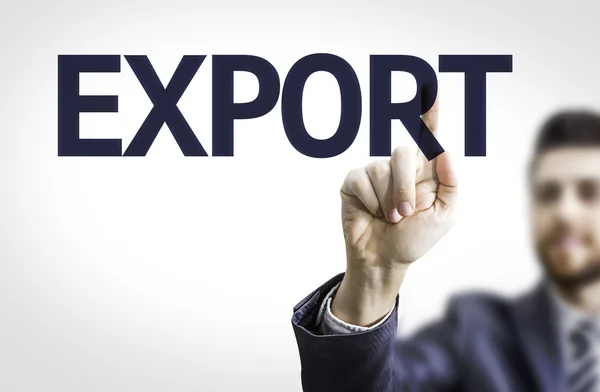 Business man pointing to transparent board with text: Export — Stock Photo, Image