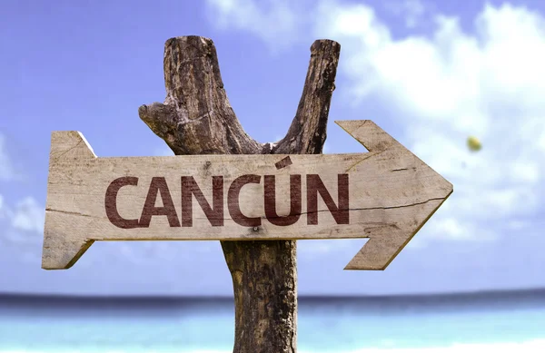 Cancun segno di legno — Foto Stock