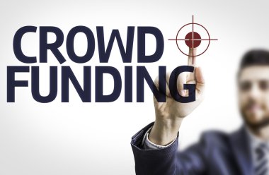 Business man pointing the text: Crowdfunding clipart