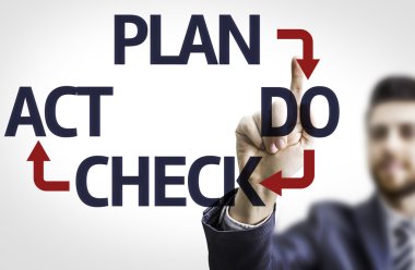 Business man pointing the text: Plan Do Check Act clipart