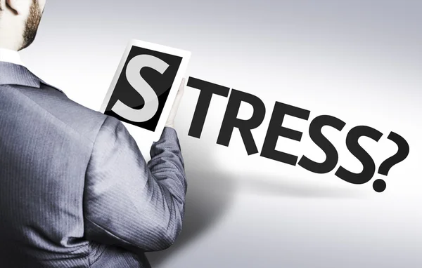 Homme d'affaires avec le texte Stress ? — Photo