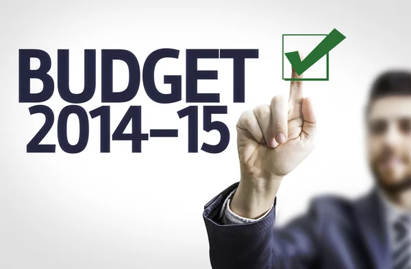 Homme d'affaires avec texte : Budget 2014-2015 — Photo