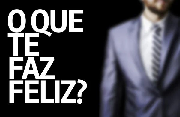 Черная доска с текстом: Что делает тебя счастливым? (In Portuguese ) — стоковое фото