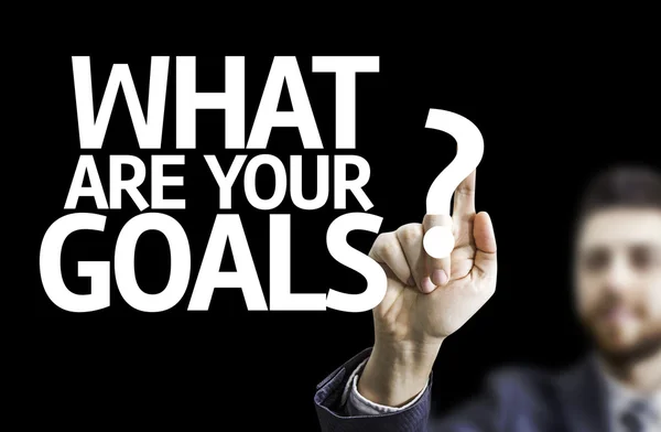 Homme d'affaires pointant le texte : Quels sont vos objectifs ? — Photo