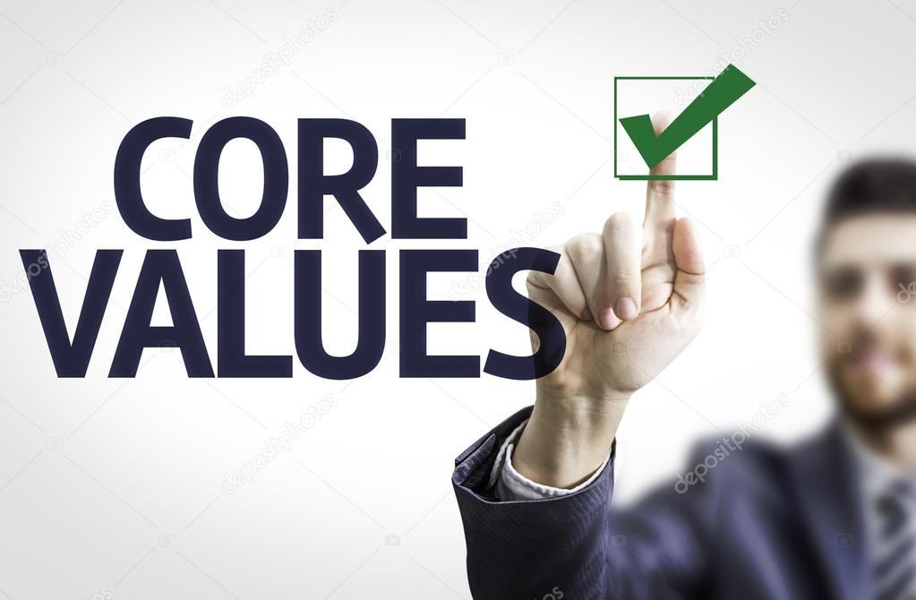 Business man pointing the text: Core Values