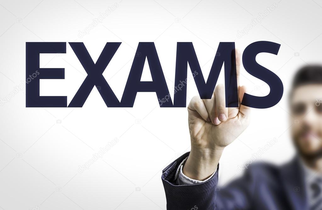 Board with text: Exams