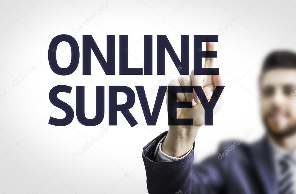 Business man pointing the text: Online Survey