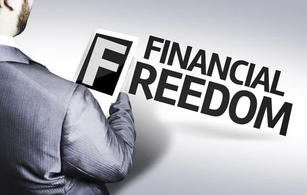 Uomo d'affari con il testo Financial Freedom in a concept image — Foto Stock