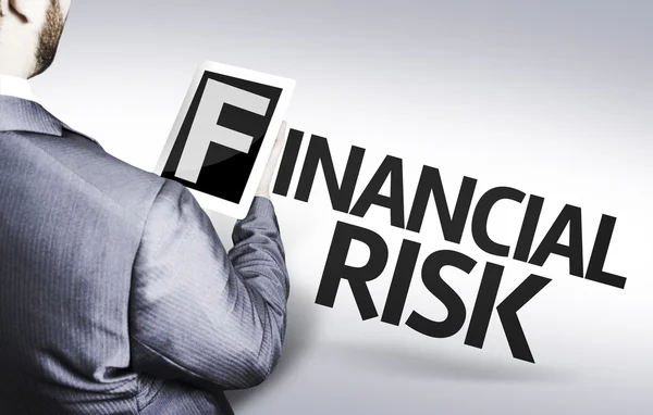 Biznesmen z ryzykiem finansowym tekst w obrazie koncepcja — Zdjęcie stockowe
