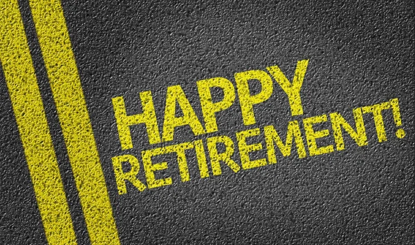 Συνταξιοδότηση Happy! γραμμένο στο δρόμο — Φωτογραφία Αρχείου