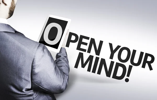 Business man with the text Open your Mind — Stock Photo, Image