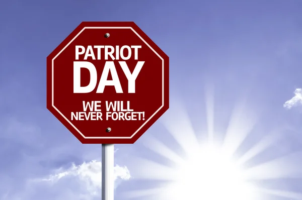 Patriot dag, We zullen nooit vergeten rode teken — Stockfoto