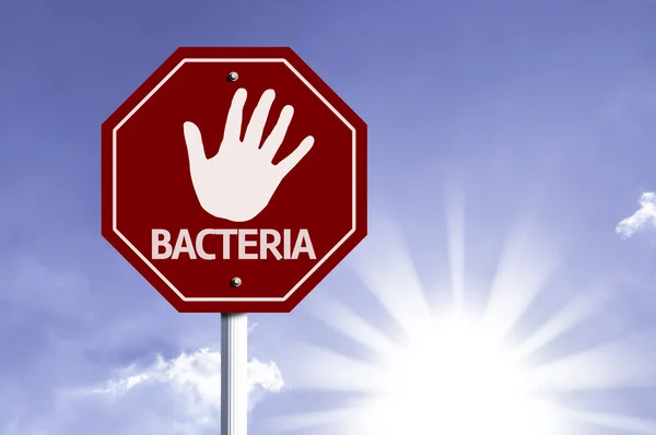 Stoppa bakterier röd skylt — Stockfoto