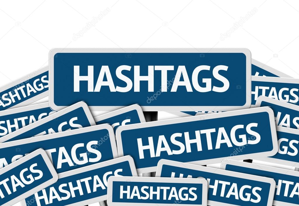 Hashtags written on multiple road sign