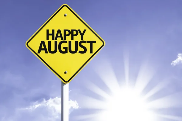 Happy August sinal de estrada — Fotografia de Stock
