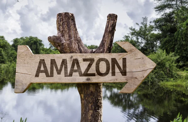 Amazon drewniany znak — Zdjęcie stockowe
